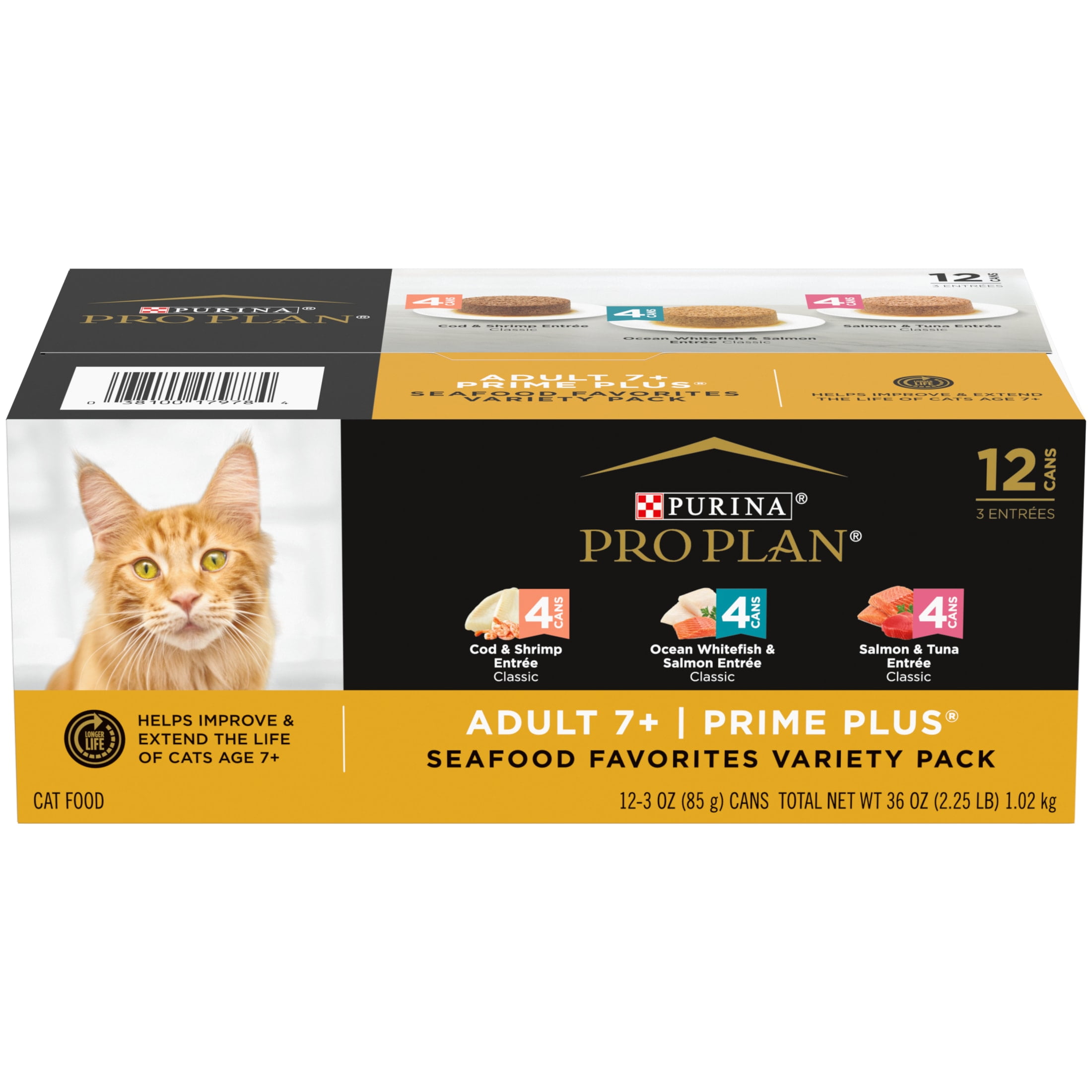 Purina Pro Plan, Grain-Free Seafood Vairety Pack, Wet Cat Food for Senior Cats, 3 oz Cans (12 Pack)