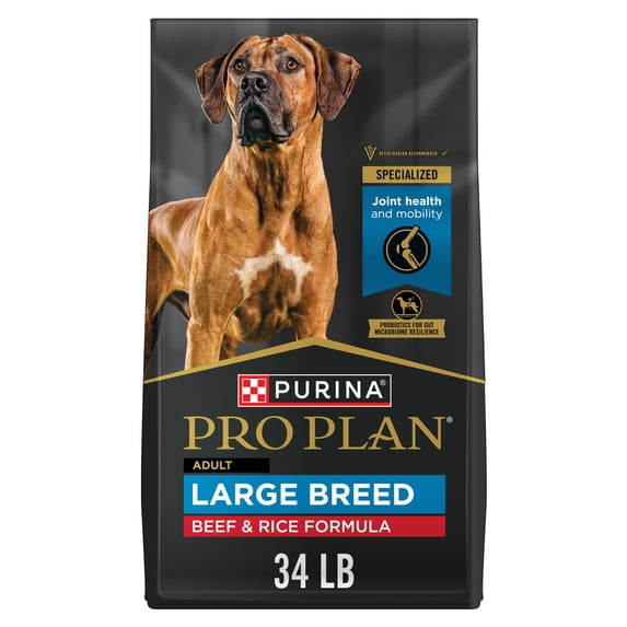 Purina Pro Plan Large Breed Dry High Protein Dog Food with Probiotics for Dogs, Beef and Rice Formula, 34 lb Bag