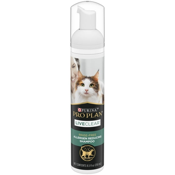Purina Pro Plan Rinse Free, Allergen Reducing Dry Shampoo for Cats, LIVECLEAR Cleansing Foam, 8.5 oz.