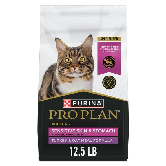 Purina Pro Plan Cat Food Sensitive Skin and Stomach Turkey and Oatmeal Dry Formula, 12.5 lb Bag