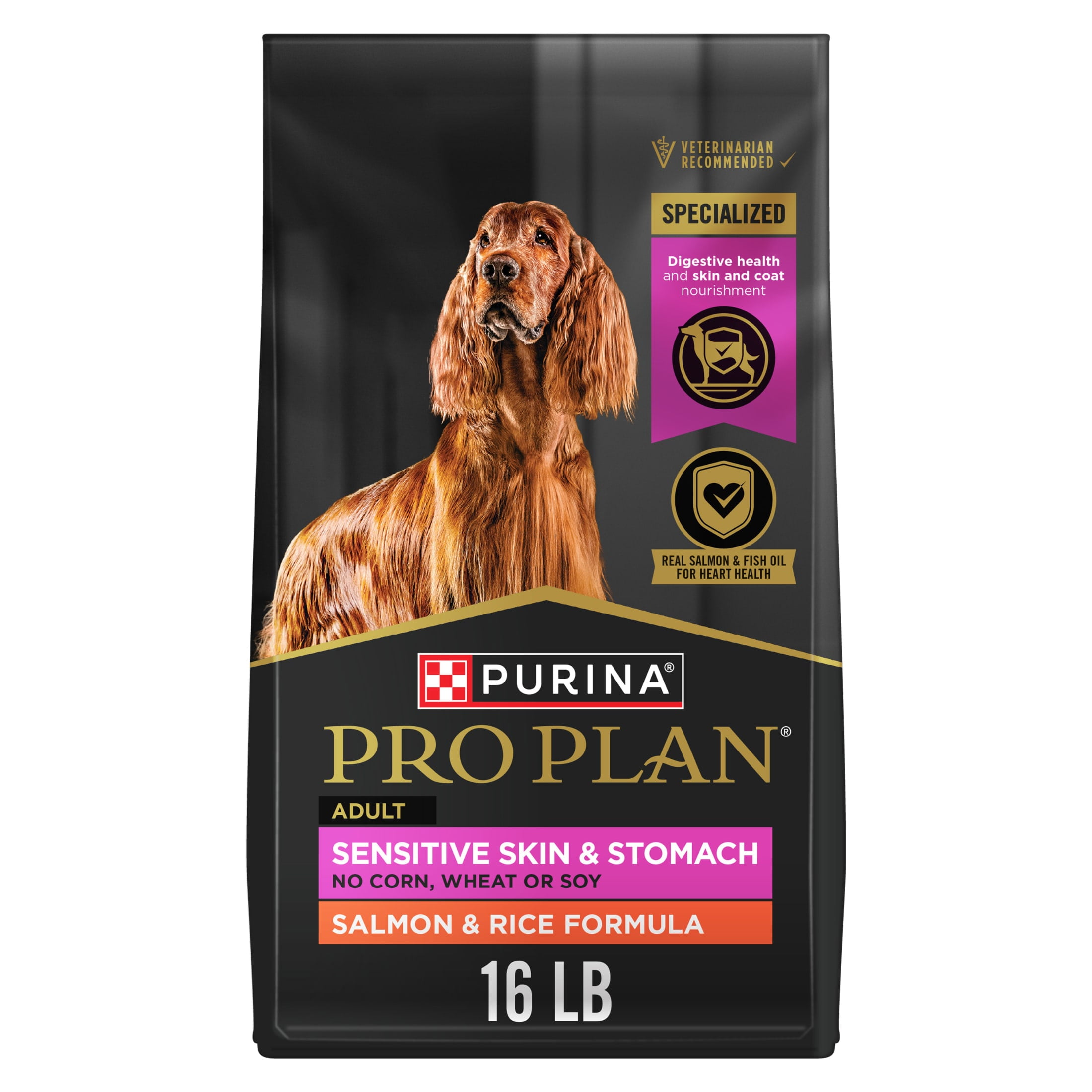 Purina Pro Plan Dry Dog Food for Adult Dogs, High Protein, Sensitive Stomach, Salmon & Rice, 16 lb Bag