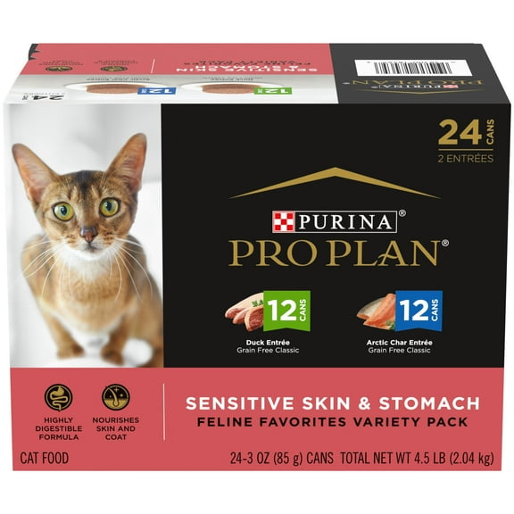 Purina Pro Plan Sensitive Skin and Stomach, Variety Pack, Wet Cat Food, 3 oz Cans, 24 Pack