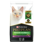 Purina Pro Plan Shredded Blend Hairball Indoor Dry Cat Food, Turkey & Rice, 12 lb Bag