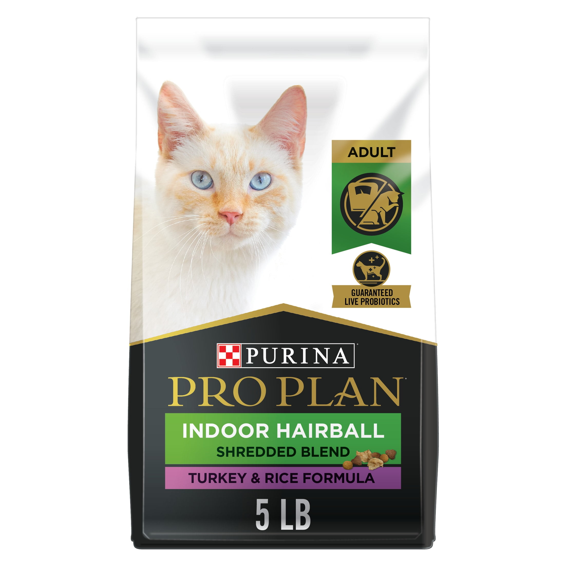 Purina Pro Plan Shredded BlendHairball Indoor Dry Cat Food, Turkey & Rice, 5 lb Bag