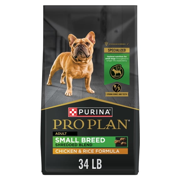 Purina Pro Plan Small Breed Dog Food Shredded Blend Chicken and Rice Formula with Guaranteed Live Probiotics, 34 lb Bag