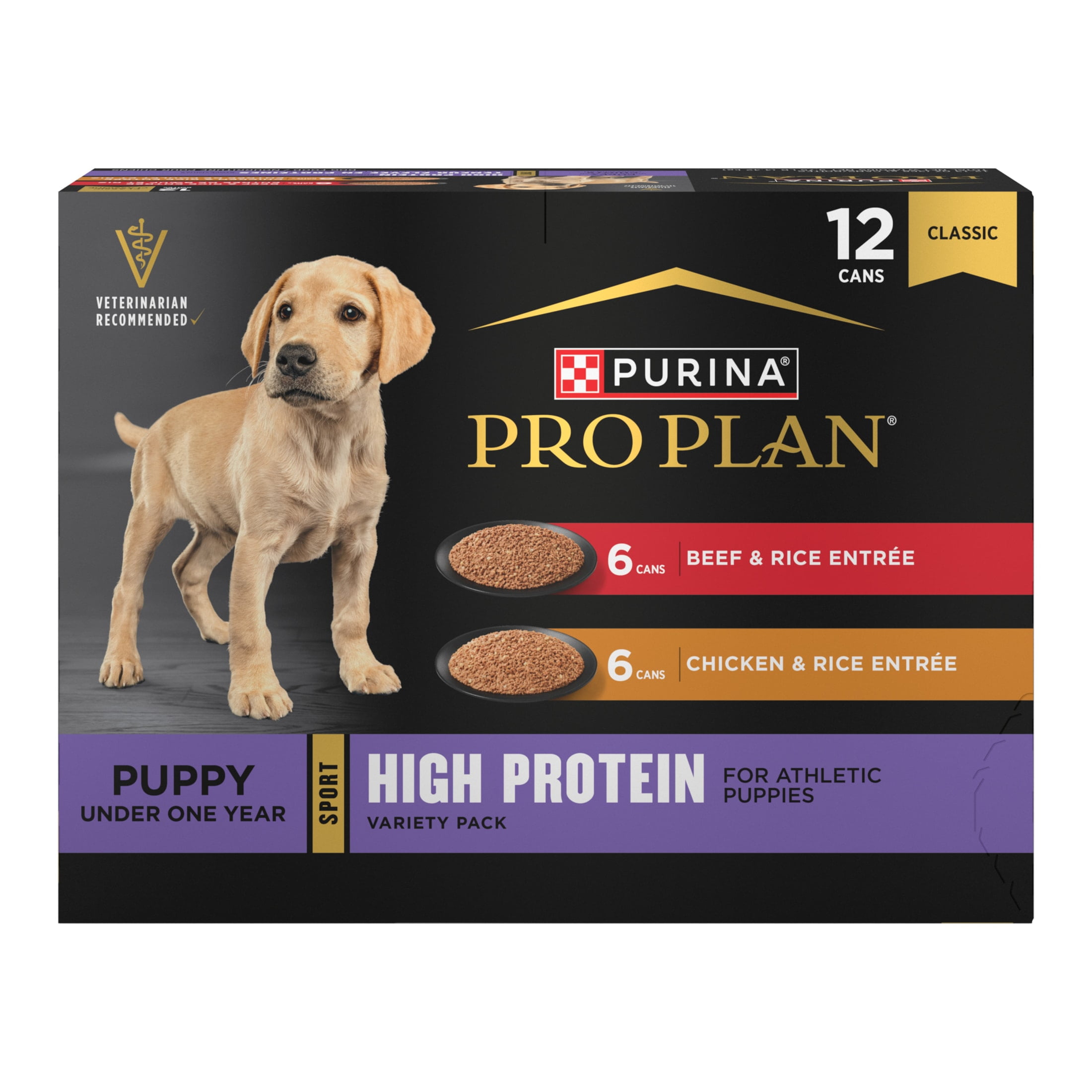Purina Pro Plan Sport High Protein Dog Food for Puppies Beef and Rice Entree and Chicken and Rice Entree Variety Pack, 13 oz Cans (12 Pack)
