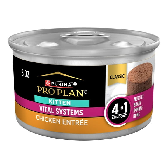 Purina Pro Plan Vital Systems Chicken Entree Wet Kitten Food 4-in-1 Muscles, Brain, Immune and Bone, 3 oz Can