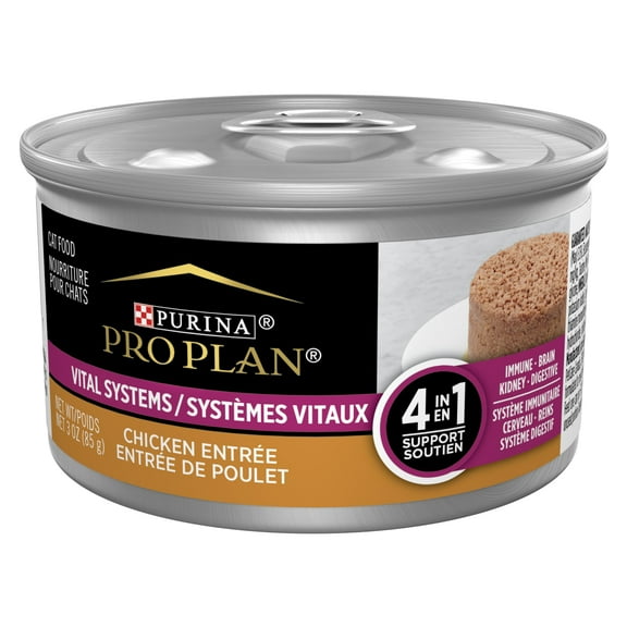 Purina Pro Plan Vital Systems Chicken Wet Cat Food Pate 4-in-1 Brain, Kidney, Digestive and Immune Formula, 3 oz Can