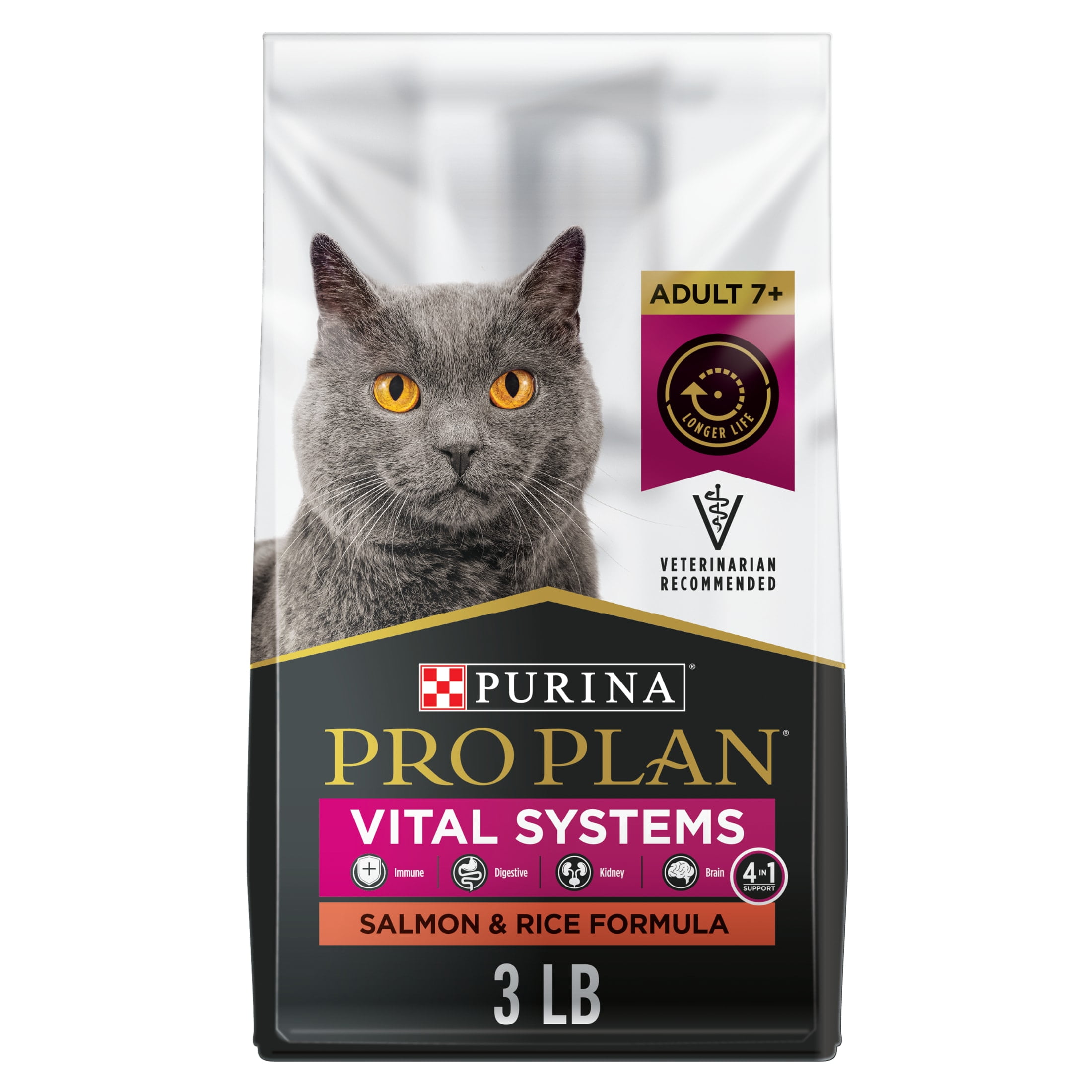 Purina Pro Plan Vital Systems Dry Cat Food, Salmon & Rice, 3 lb