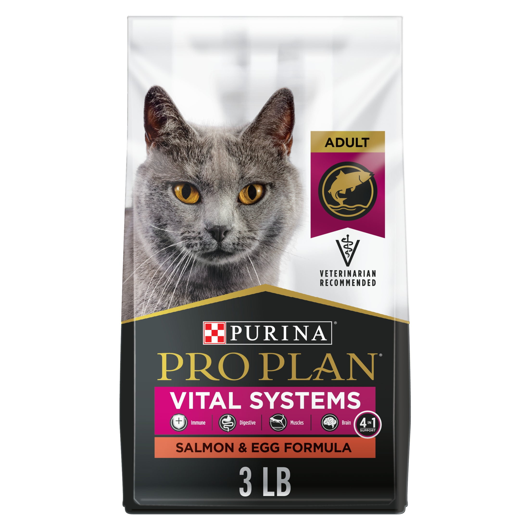 Purina Pro Plan Vital Systems Dry Cat Food, Salmon & Egg, 3 lb Bag