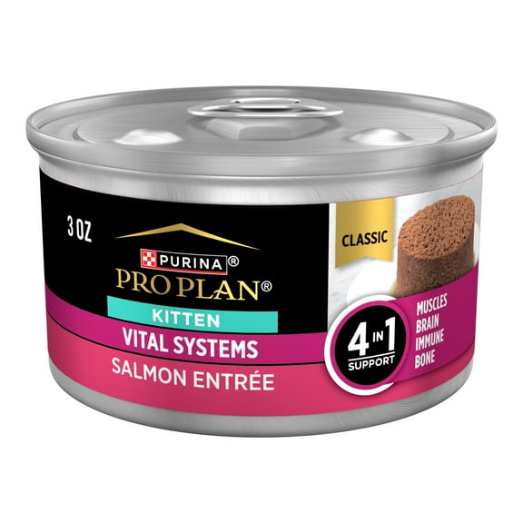 Purina Pro Plan Vital Systems Salmon Entree Wet Kitten Food 4-in-1 Muscles, Brain, Immune and Bone, 3 oz Can