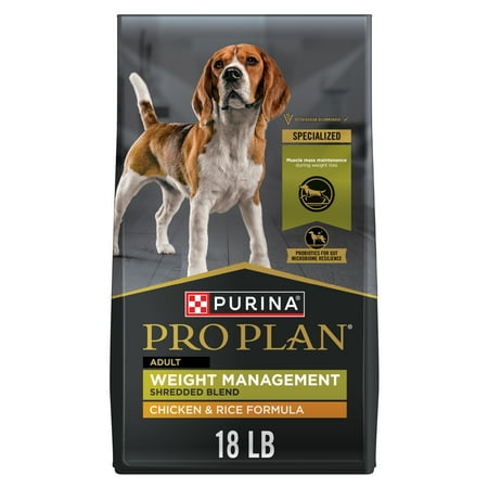 Purina Pro Plan Weight Management Dry Dog Food, Shredded Chicken and Rice, High-Protein Kibble with Probiotics, 18 lb Bag