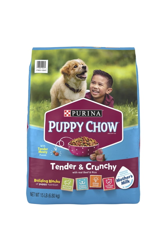 Purina Puppy Chow Dry Dog Food, High Protein Tender & Crunchy Real Beef Formula, 15 lb Bag