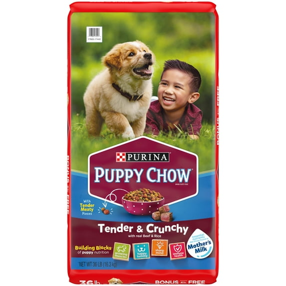 Purina Puppy Chow Dry Dog Food, High Protein Tender & Crunchy Real Beef Formula, 36 lb Bag