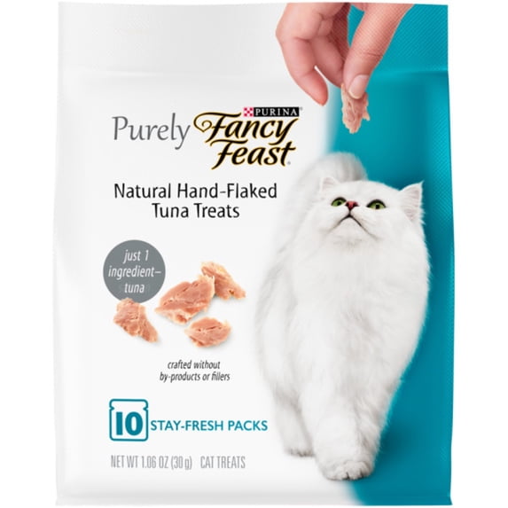 Purina Purely Fancy Feast Natural Hand Flaked Tuna Treats for Cats, 1.06 oz (5 Pack)