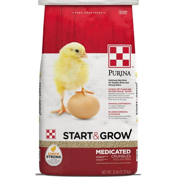 Purina Start and Grow Medicated Crumbles Poultry Feed, 25 lb.
