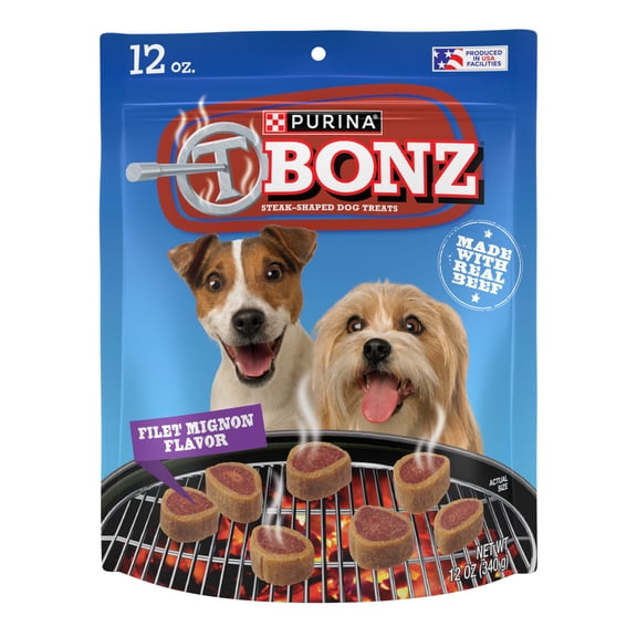 Purina T-Bonz Dog Treats with Filet Mignon Flavor & Real Beef Chews, 12 oz Pouch
