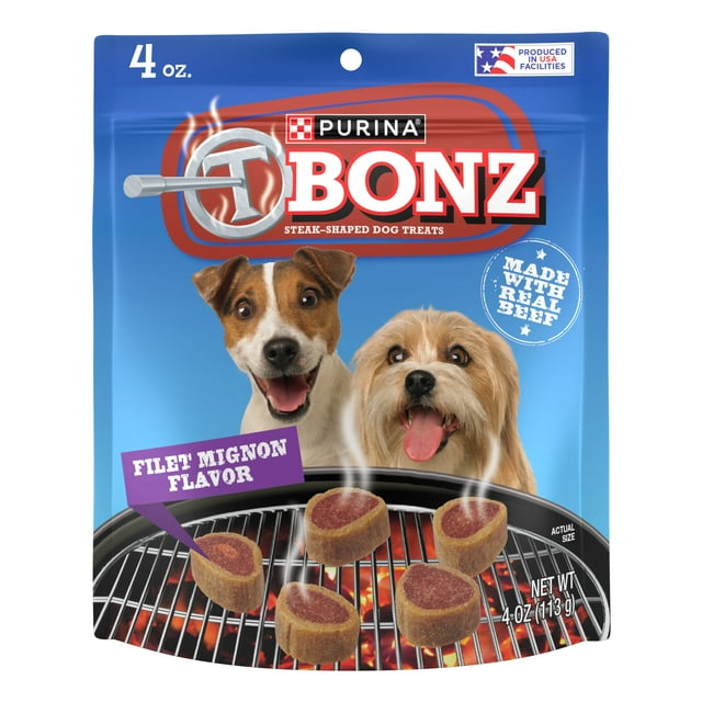 Purina T-Bonz Dog Treats with Filet Mignon Flavor & Real Beef Chews, 4 oz Pouch
