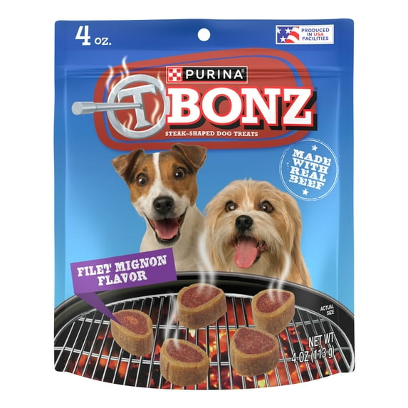 Purina T-Bonz Dog Treats with Filet Mignon Flavor & Real Beef Chews, 4 oz Pouch