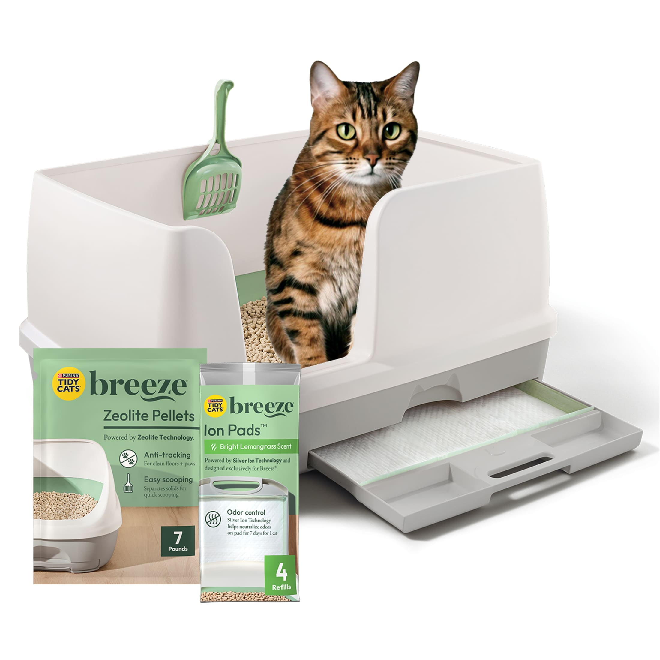 Purina Tidy Cats Breeze Bigger Cat Litter Box System Kit with Pellet Cat Litter, XL Litter Box and Litter Box Pads