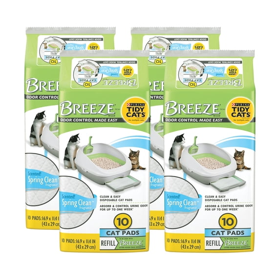 Purina Tidy Cats Breeze Cat Pad Refills, Spring Clean Fragrance, Clean & Easy Disposable Cat Pads for Breeze Cat Litter System, 10 Cat Pads (Pack - 4)