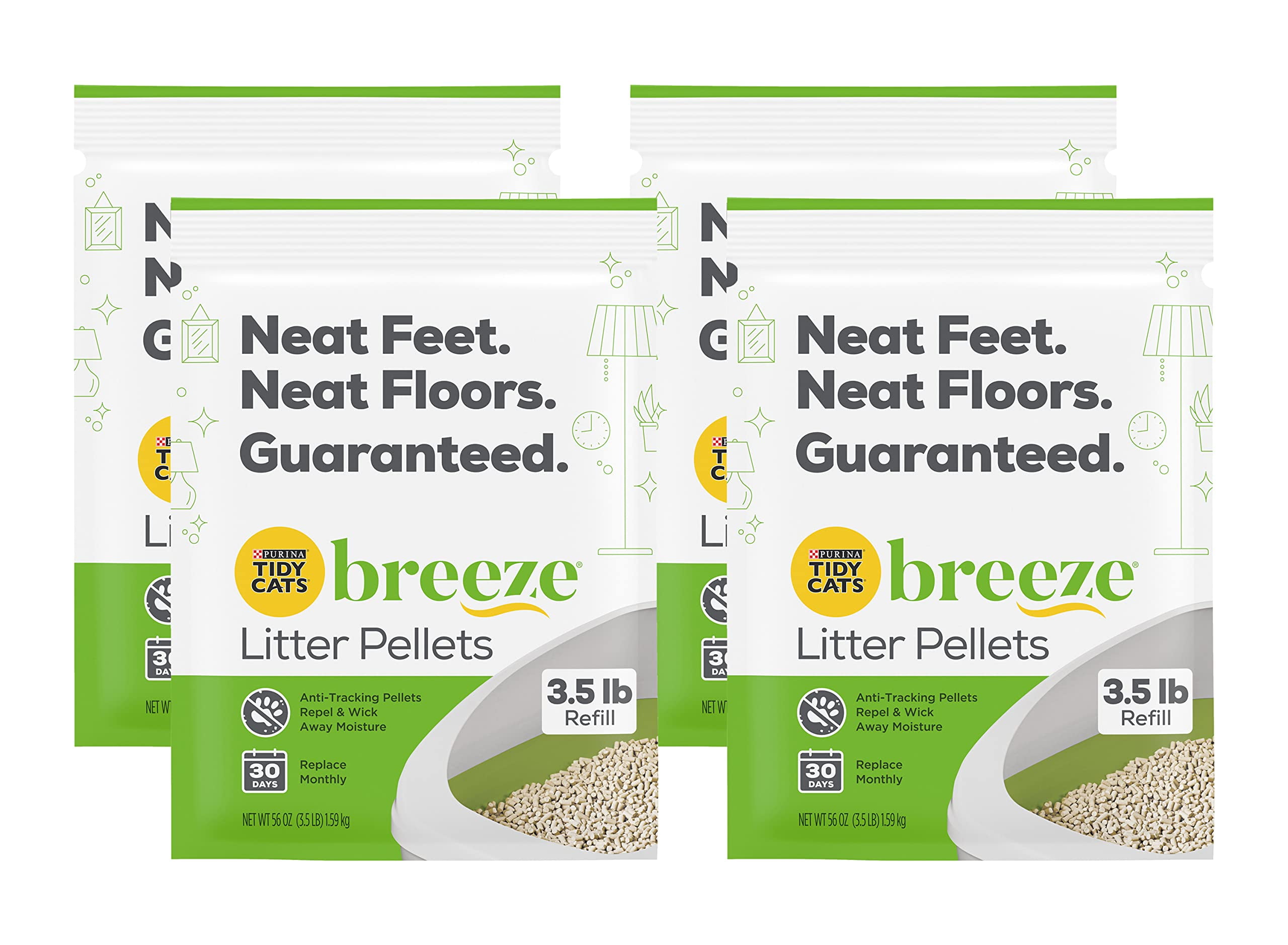 Purina Tidy Cats Breeze Pellets, 3.5 lbs (Pack of 4), Unscented, Recycled Paper, Low-tracking, 99.9% Dust-free, Multi-cat C80