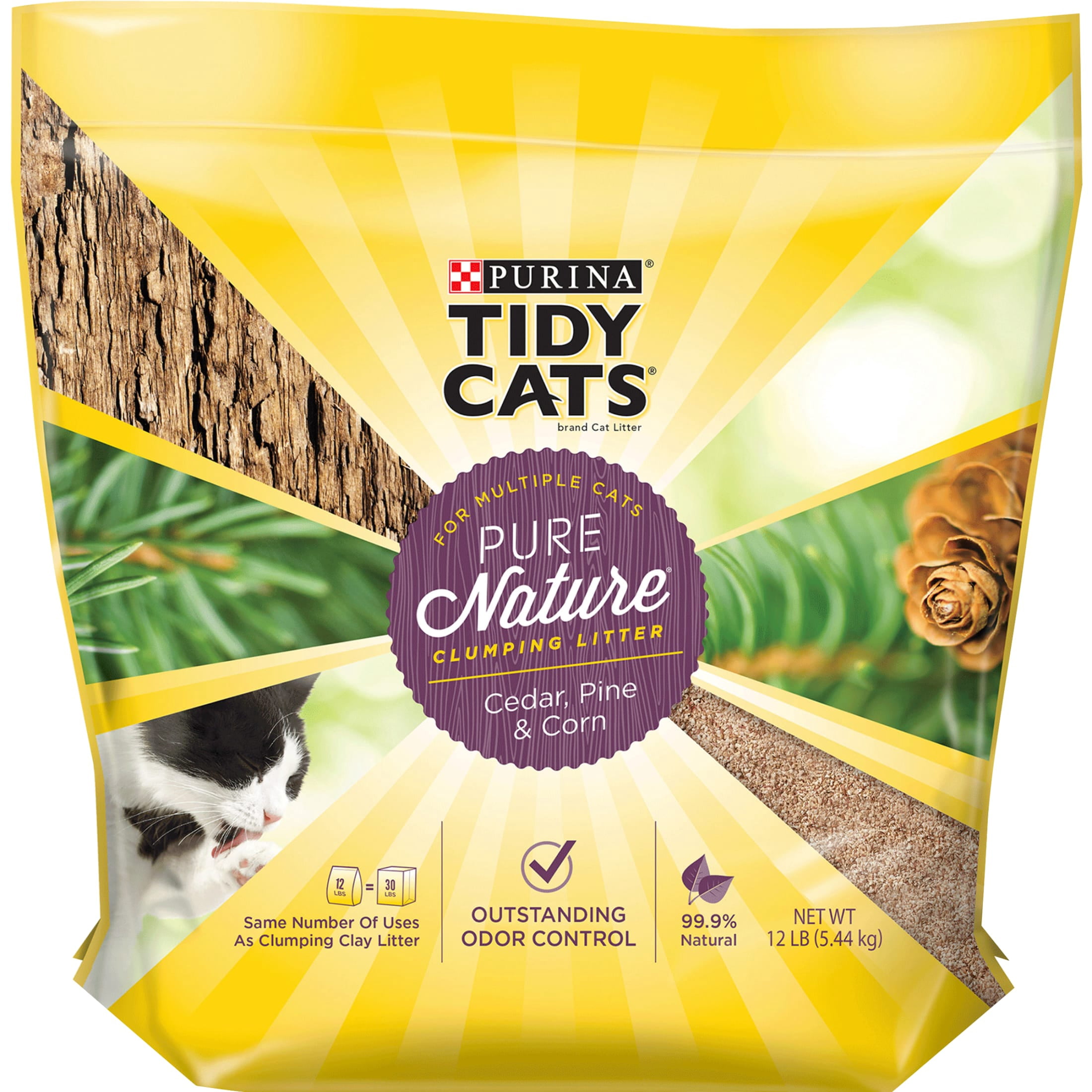 Purina Tidy Cats Pure Nature Clumping Multi Cat Litter, Cedar, Pine, & Corn, 12 lb. Bag