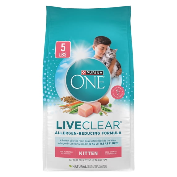 Purine ONE LiveClear Allergen-Reducing Dry Kitten Food Formula With Real Chicken As the Number One Ingredient, 5 lb.