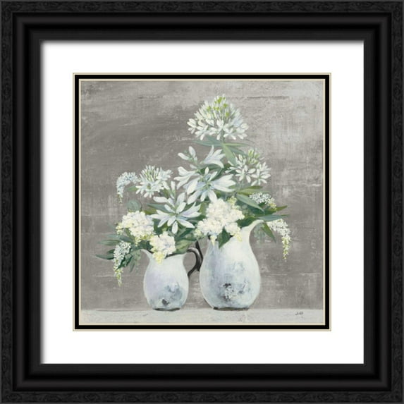 Purinton, Julia 12x12 Black Ornate Wood Framed with Double Matting Museum Art Print Titled - Late Summer Bouquet III Greige
