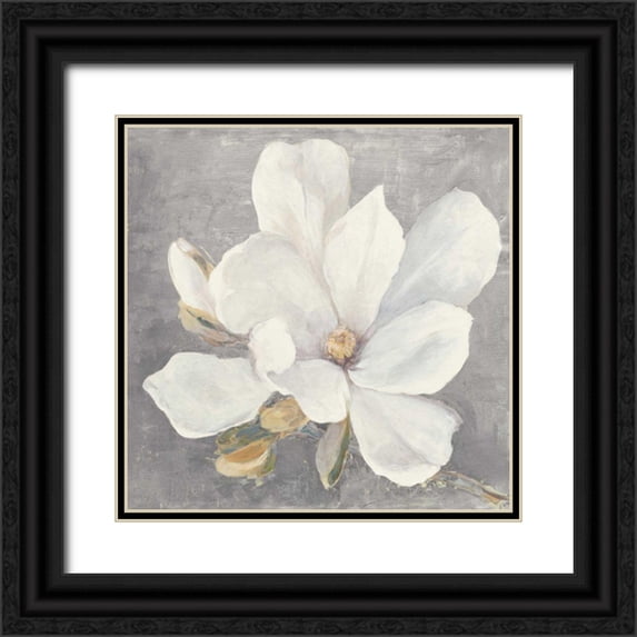 Purinton, Julia 12x12 Black Ornate Wood Framed with Double Matting Museum Art Print Titled - Serene Magnolia Light Gray