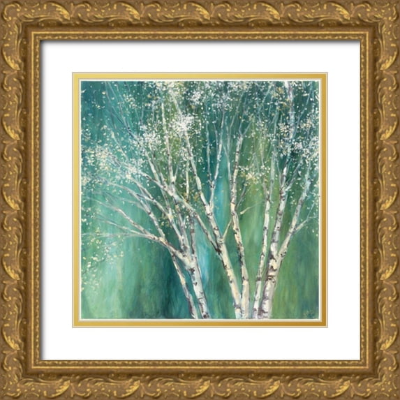 Purinton, Julia 12x12 Gold Ornate Wood Framed with Double Matting Museum Art Print Titled - Blue Birch Green