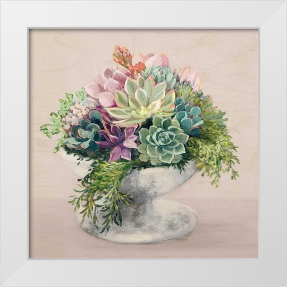 Purinton, Julia 12x12 White Modern Wood Framed Museum Art Print Titled - Festive Succulents II Blush