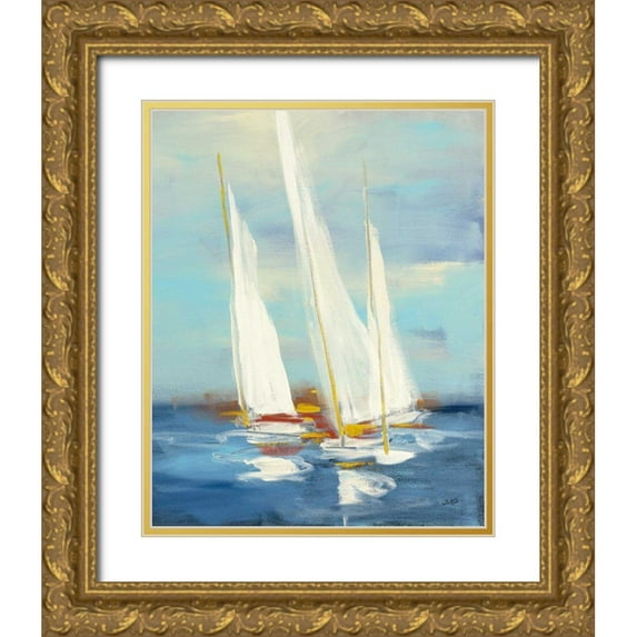 Purinton, Julia 15x18 Gold Ornate Wood Framed with Double Matting Museum Art Print Titled - Summer Regatta III Red Yellow