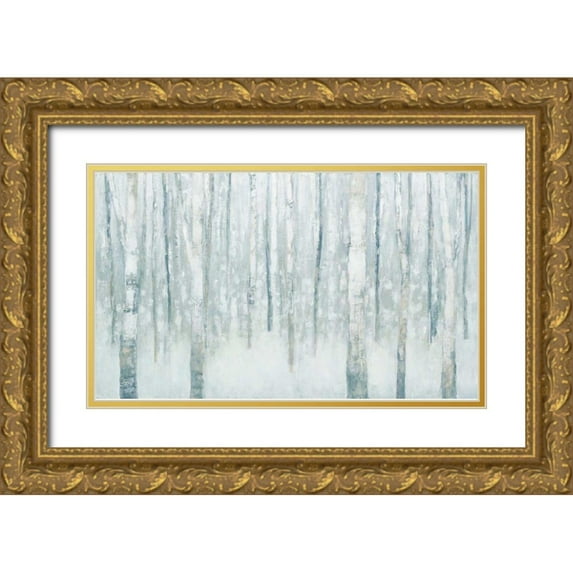 Purinton, Julia 18x12 Gold Ornate Wood Framed with Double Matting Museum Art Print Titled - Birches in Winter Blue Gray