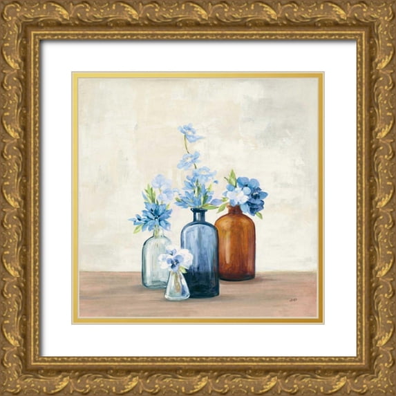 Purinton, Julia 20x20 Gold Ornate Wood Framed with Double Matting Museum Art Print Titled - Windowsill Garden I Blue