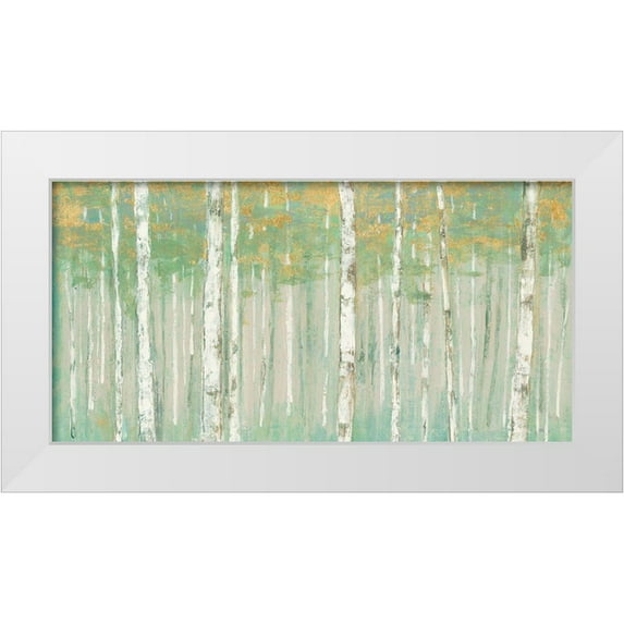 Purinton, Julia 24x14 White Modern Wood Framed Museum Art Print Titled - Birchs at Sunrise Gold Crop