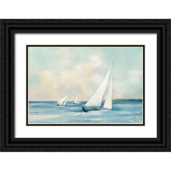 Purinton, Julia 24x17 Black Ornate Wood Framed with Double Matting Museum Art Print Titled - Sailboats at Sunrise
