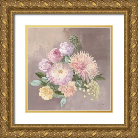 Purinton, Julia 26x26 Gold Ornate Wood Framed with Double Matting Museum Art Print Titled - Pale Floral Spray I