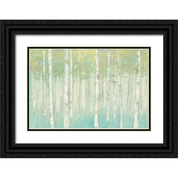 Purinton, Julia 32x23 Black Ornate Wood Framed with Double Matting Museum Art Print Titled - Birches at Sunrise