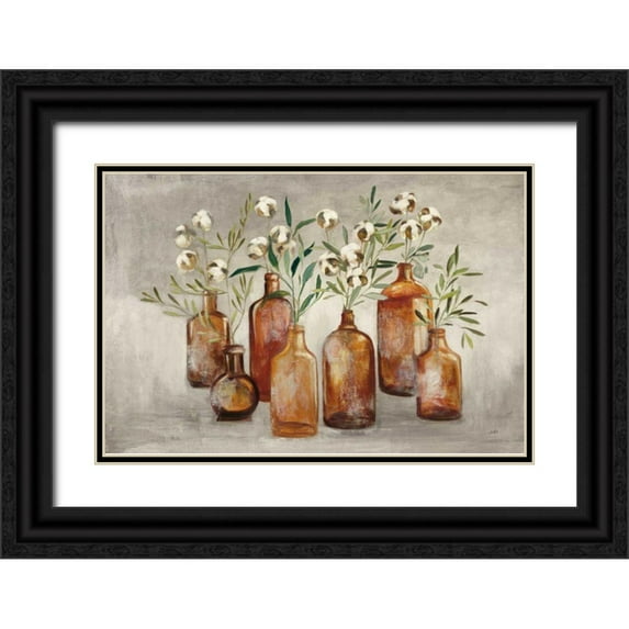 Purinton, Julia 32x23 Black Ornate Wood Framed with Double Matting Museum Art Print Titled - Cotton Still Life I Gray