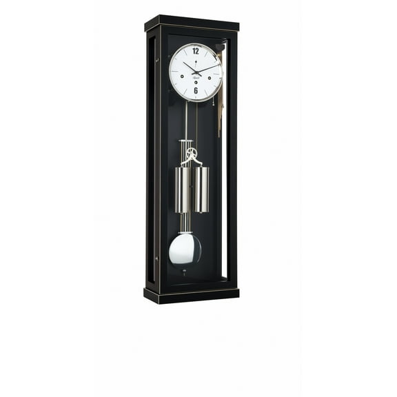 Puristic regulator out of massive walnut wood in black with 8-day 4/4 Westminster movement by Hermle