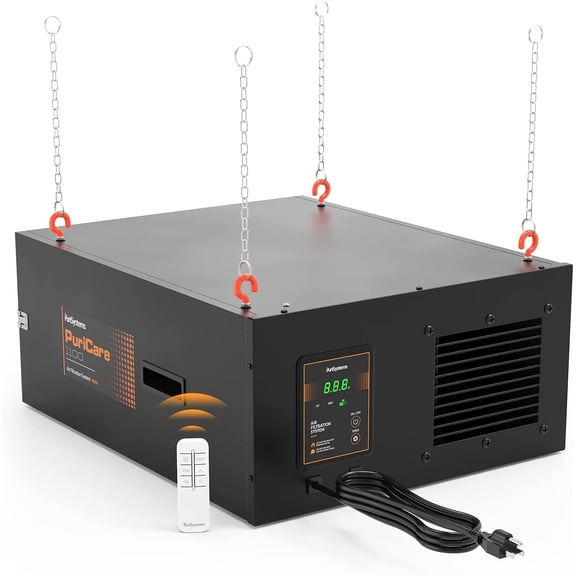 Purisystems 3-Speed Remote Air Filtration System, PuriCare 1100 Hanging Air Filter Remote for Woodworking, Garage Air Purifier, Shop Dust Collector, up to 1100 sq. ft (1100 CFM)