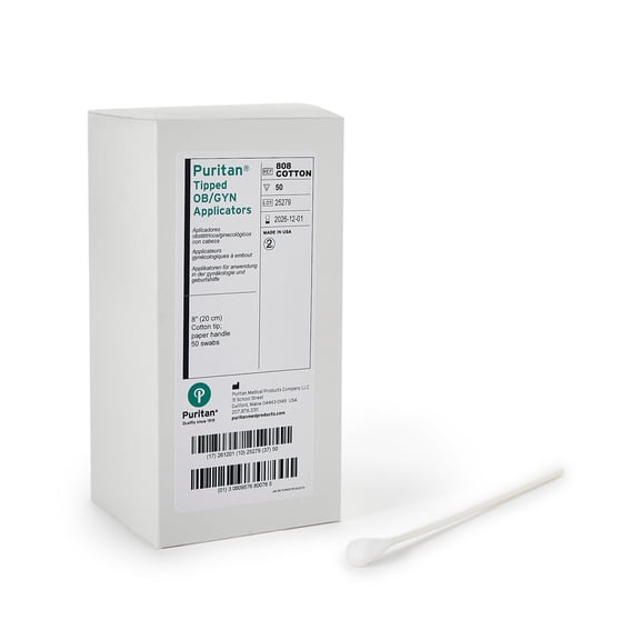 Puritan OB/GYN Swab NonSterile 8 Inch Length Paper Shaft / Cotton Swab 808 COTTON 10 Box(s) 50 /Box