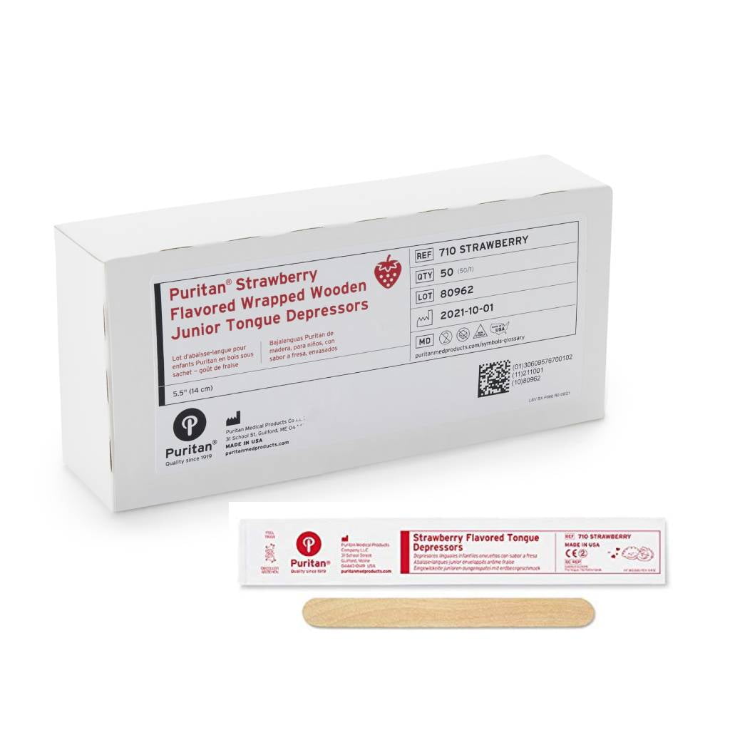 Puritan Strawberry Flavored Tongue Depressor 51/2 inch Length Wood 1