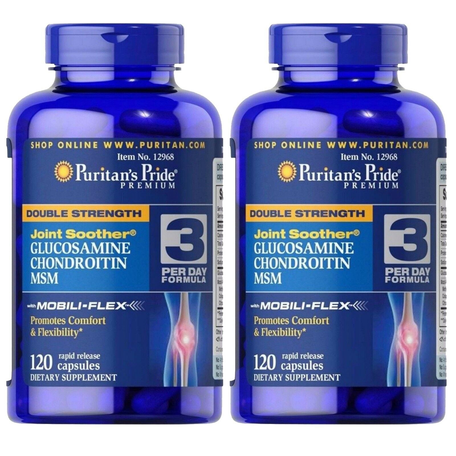 Puritan's Pride Double Strength Glucosamine Chondroitin MSM Joint Supplement - 120 Caps
