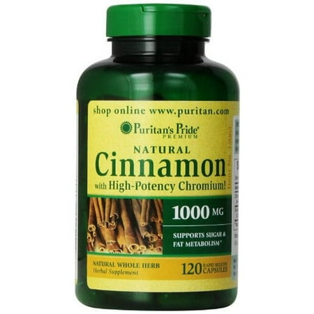 Puritan's Pride Cinnamon Capsules with High Potency Chromium, 1000 mg, 120 Count