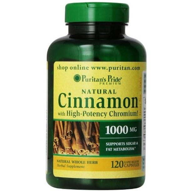 Puritan's Pride Cinnamon Capsules with High Potency Chromium, 1000 mg