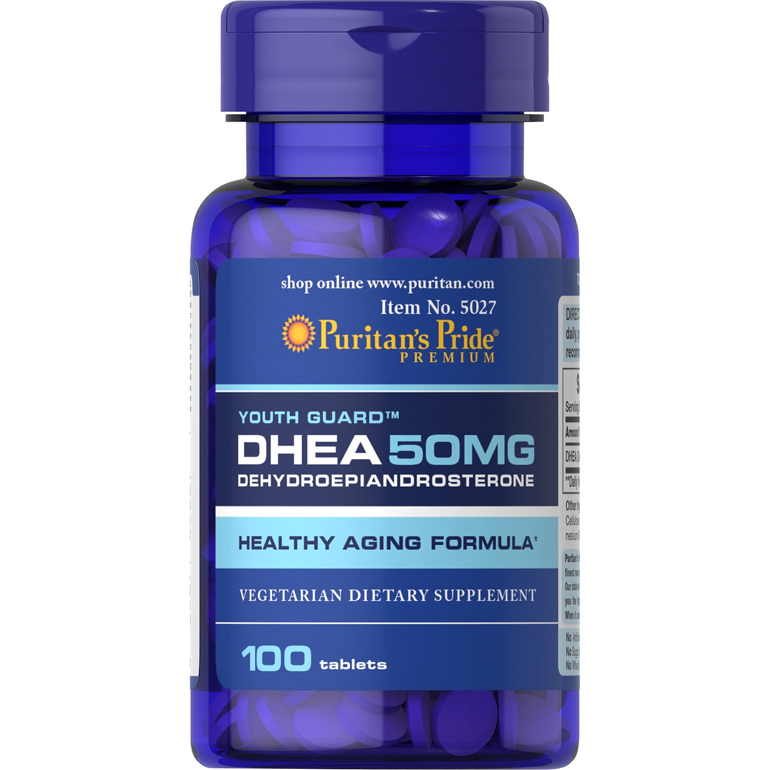 Puritans Pride DHEA Supplement 50 mg, white, 100 count, tablets