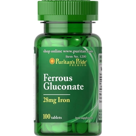 Puritan's Pride Ferrous Gluconate (28 mg Iron) - 100 Tablets