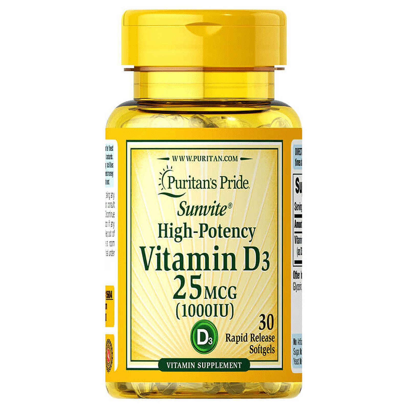 Puritan's Pride High Potency Vitamin D3 1000IU 30 easy to swallow rapid release softgels - image 1 of 3